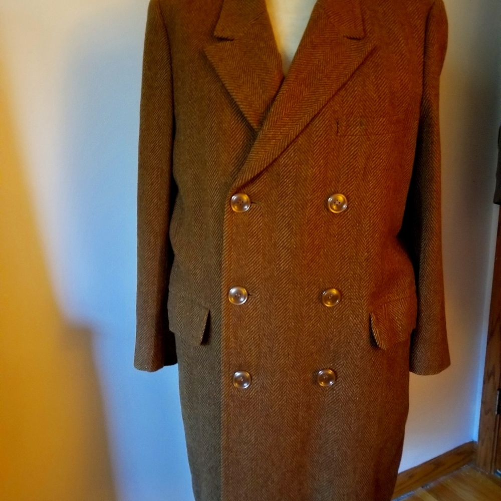 Mens vintage 50s wool brown and gold coat